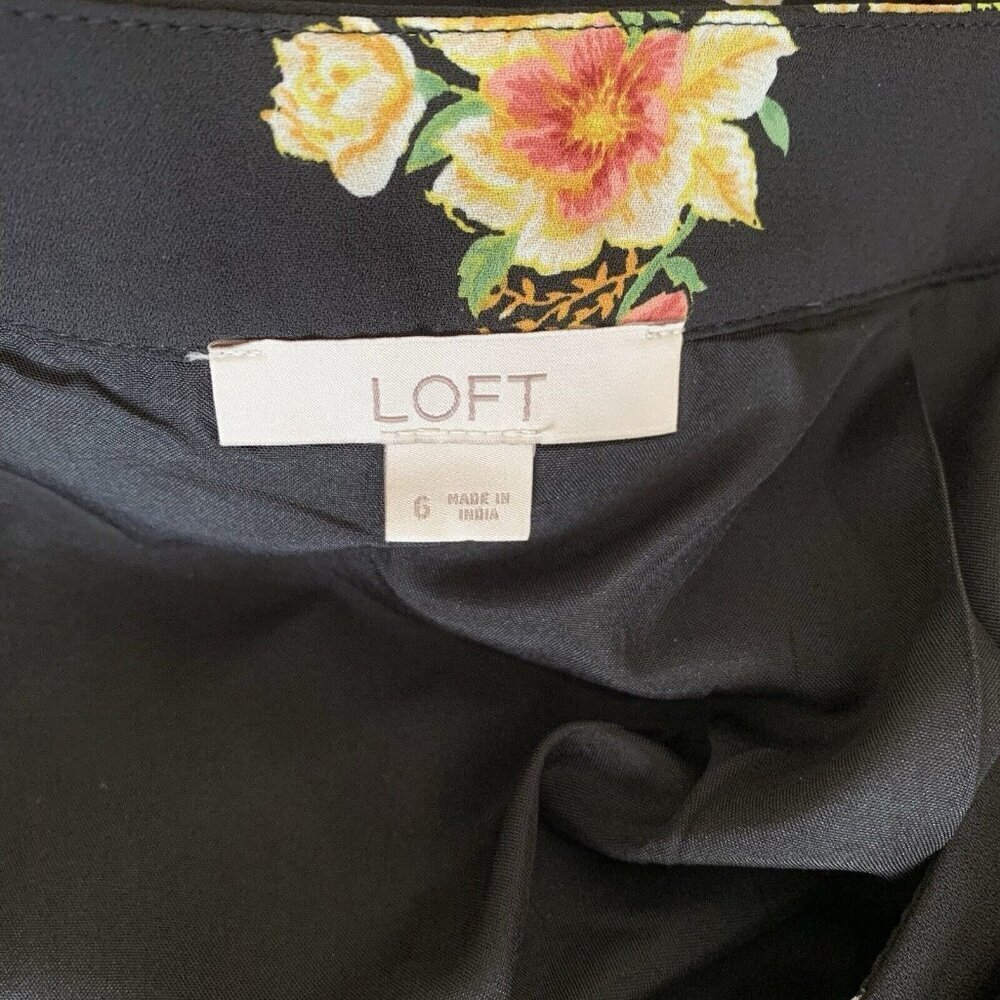 Loft Black Floral Pleated Mini Flare Lined Skirt Size 6 - Picture 6 of 7